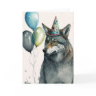 Aquarelle Wolf avec ballons Anniversaire