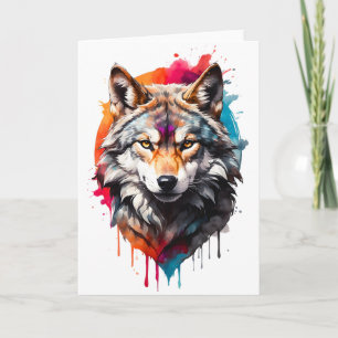 Carte Aquarelle Wolf Splatter Portrait Splash Encre Noir