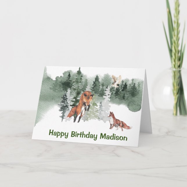Carte Aquarelle Woodland Fox Personnalisée Anniversaire (Devant)