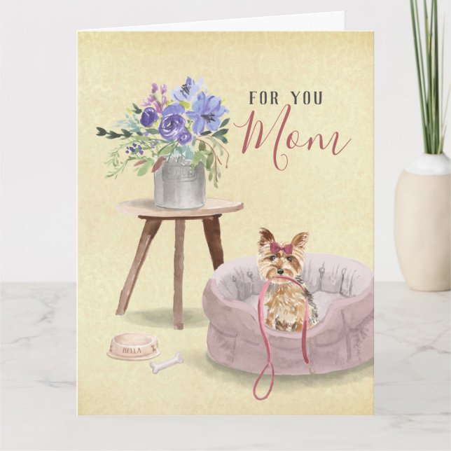 Carte Aquarelle Yorkie mignonne Nom personnalisé Fête de (Devant)