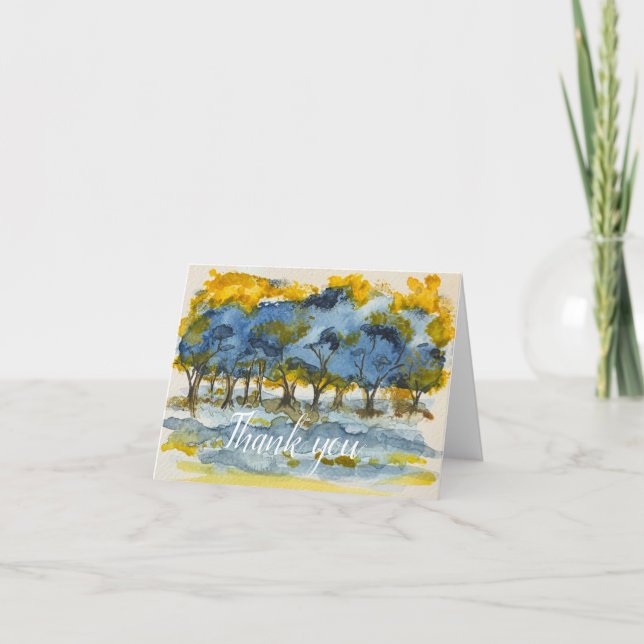 Carte Aquarelles jaunes bleues - blanc - merci (Devant)