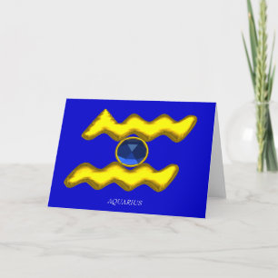 Carte AQUARIUS Blue Sapphire & Gold Zodiac Anniversaire