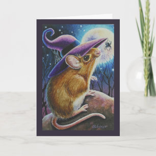 Carte Araignée d'Halloween Witch Field Souris Aquarelle