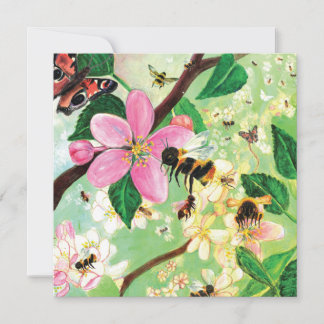 Carte Arbre à fruits florissant printanier avec abeilles