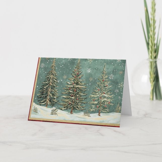 Carte Arbre à huile or élégant avec ornements rouges (Devant)