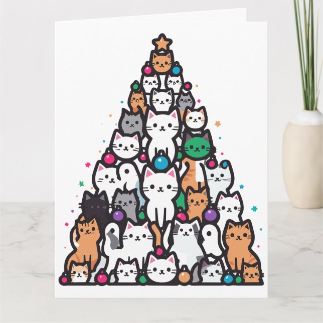 Carte Arbre de Catmas Joyeux Noël Santa Paws Chat  (Devant)