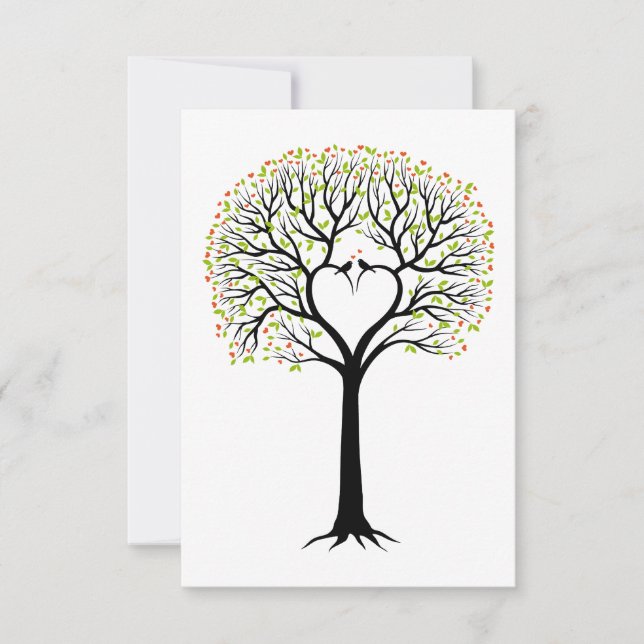 Carte Arbre de l'amour avec branches de cœur, oiseaux et (Devant)