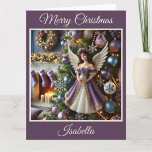 Carte Arbre de Noël avec ange (violet)