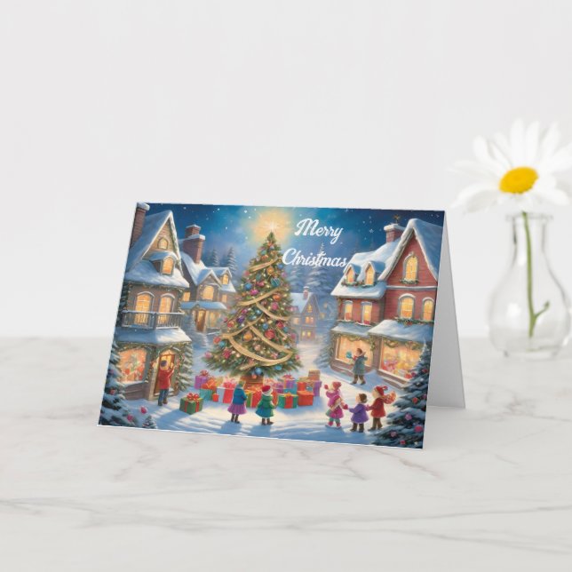 Carte Arbre de Noël avec cadeaux et enfants Festif (Petite plante)