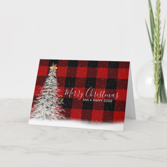 Carte Arbre de Noël blanc sur Buffalo plaqué (Devant)