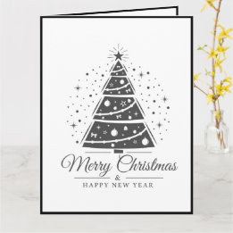 Carte Arbre de Noël chic élégant noir et blanc