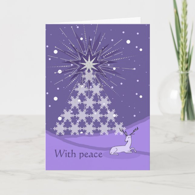 Carte Arbre de Noël de la paix et cerfs en violet (Devant)