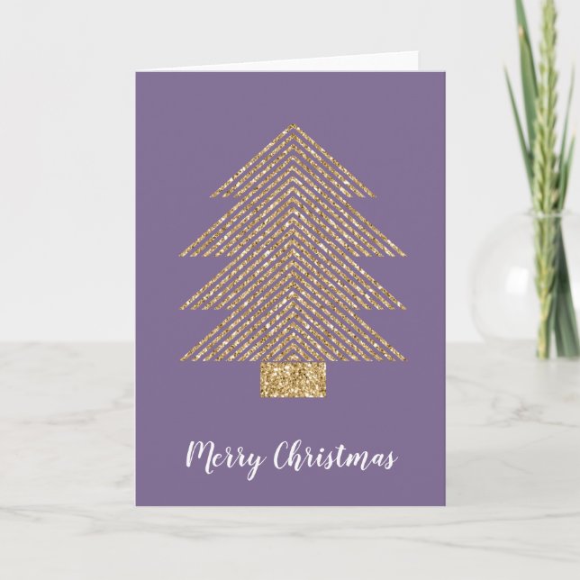 Carte Arbre de Noël de la Parties scintillant d'or viole (Devant)