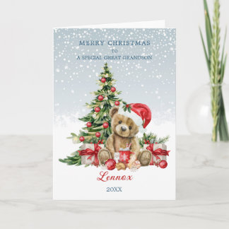 Carte Arbre de Noël de l'ours en peluche Great Grandson