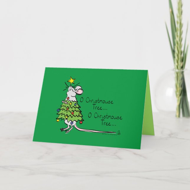 Carte Arbre de Noël de souris drôle mignon dessin animé (Devant)