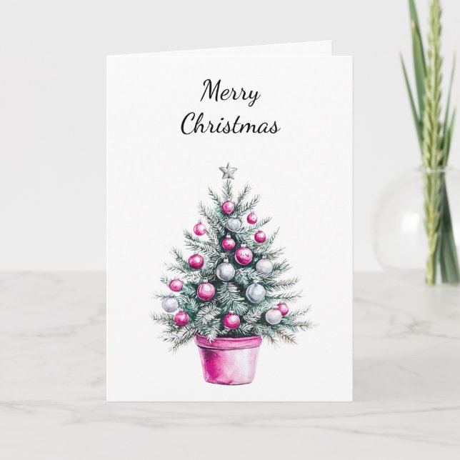 Carte Arbre de Noël en argent rose (Devant)