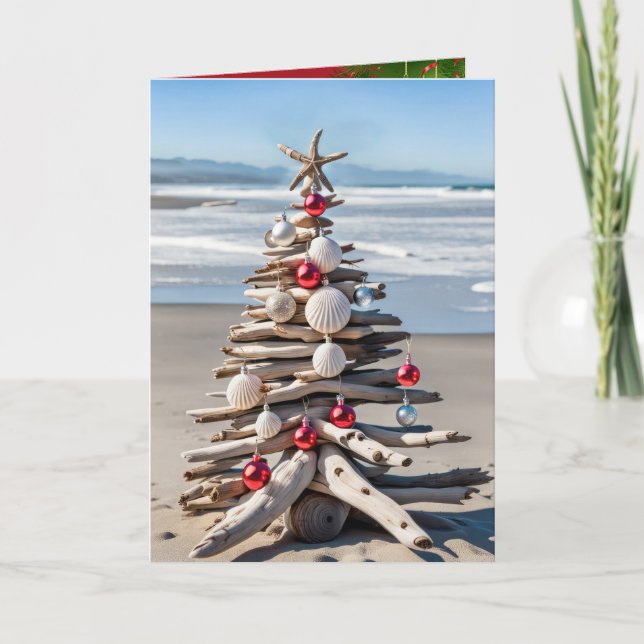 Carte Arbre de Noël en bois flotté (Devant)