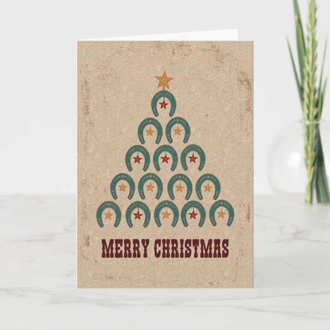 Carte Arbre de Noël en fer à cheval rustique (Devant)