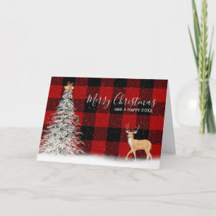 Carte Arbre de Noël et cerfs sur plaid
