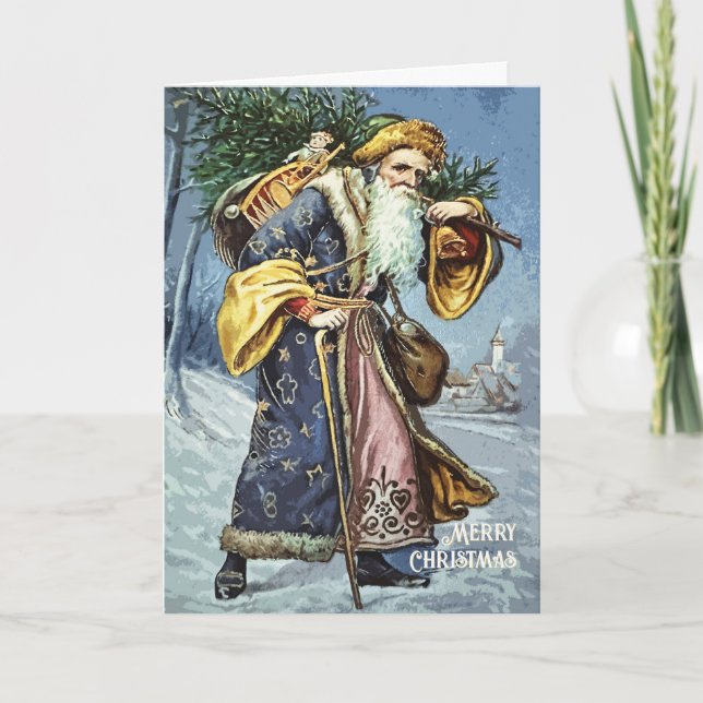 Carte Arbre de Noël et Jouets du Père Bleu vintage (Devant)
