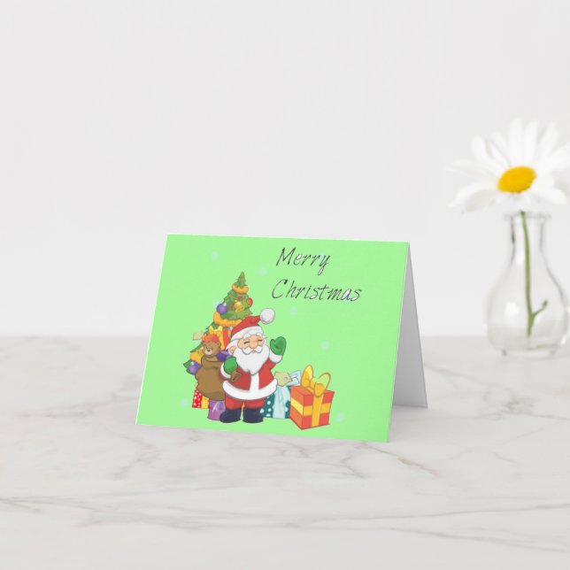 Carte Arbre de Noël et Père Noël Joyeux vert de Noël (Petite plante)