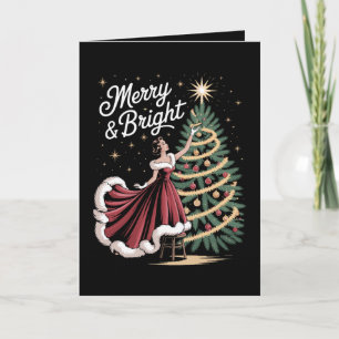Carte Arbre de Noël Joyeux et Lumineux Noël Vintage Dame