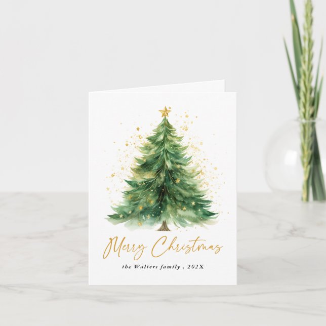 Carte Arbre de Noël moderne à l'aquarelle Non photograph (Devant)