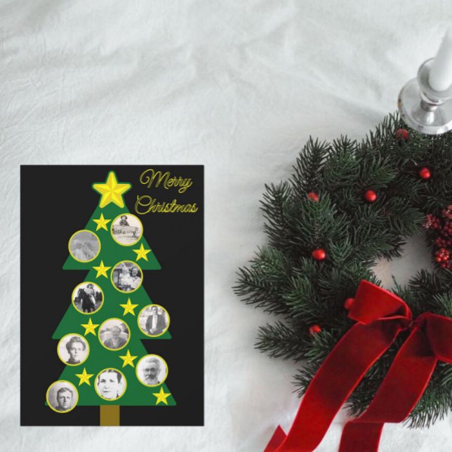 Carte Arbre de Noël moderne avec ornements photo Noir (Créateur téléchargé)