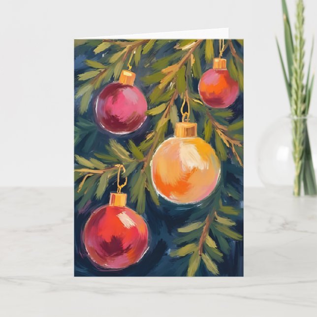 Carte Arbre de Noël Ornements Aquarelle Vacances (Devant)