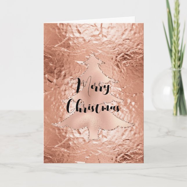 Carte Arbre de Noël Pailleté Glam Rose Gold (Devant)