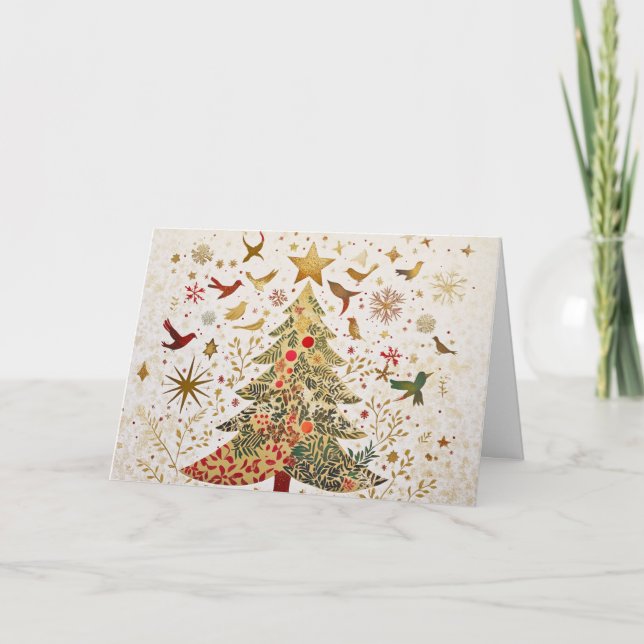 Carte Arbre de Noël Parties scintillant or avec découpes (Devant)