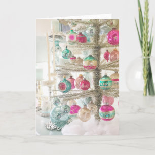 Carte Arbre de Noël Pastel aux Ornements Vintages