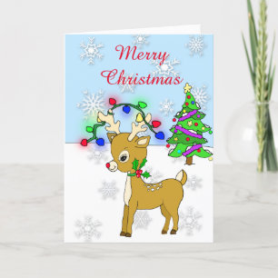 Carte Arbre de Noël Reindee et illuminations de Noël