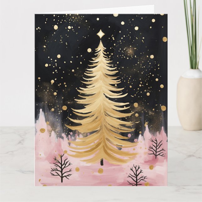 Carte Arbre de Noël rose (Devant)