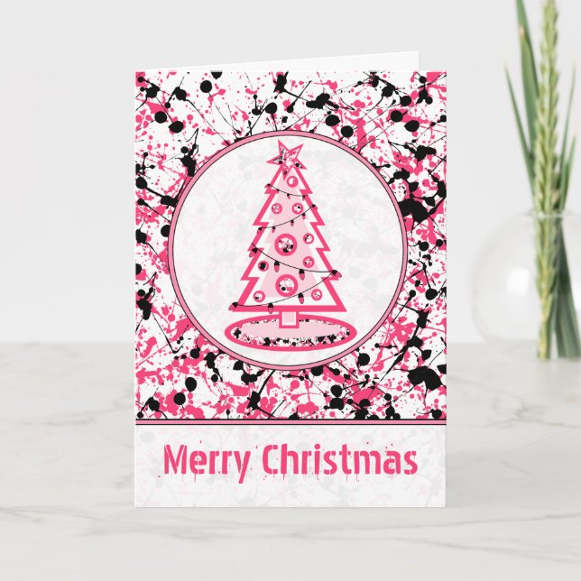 Carte Arbre de Noël rose et noir (Devant)