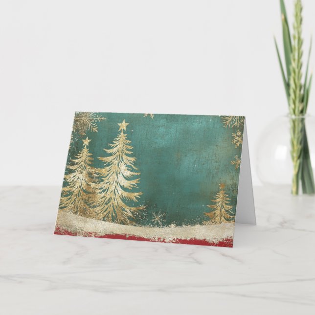 Carte Arbre de Noël Turquoise Green Gold (Devant)