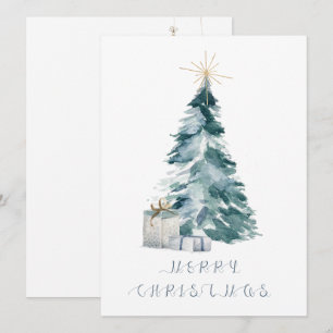 Carte Arbre de Noël Vintage aquarelle étoile or