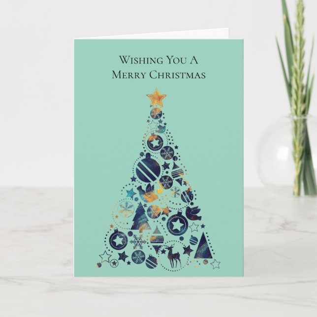 Carte Arbre de Noël Whimsical Gold Blue Mint (Devant)