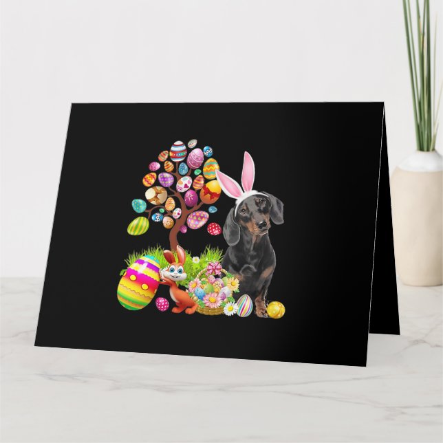 Carte Arbre de Pâques aux oeufs avec dachshund noir Chie (Devant)