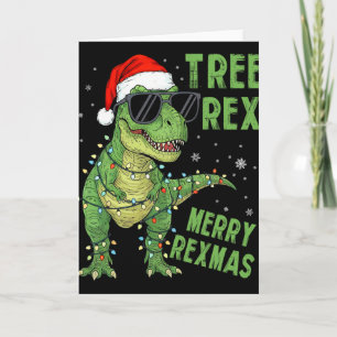 Carte Arbre drôle Rex Noël Dinosaure Chapeau de Père Noë