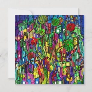 Carte Arbre fleuri dans la mer de maisons.