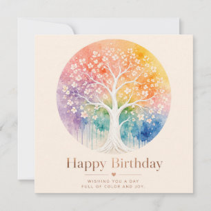 Carte Arbre Fleurissant Arc-en-Ciel Anniversaire Joie