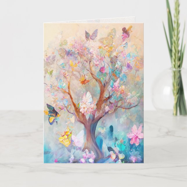 Carte Arbre papillon Aquarelle Salutation/note (Devant)