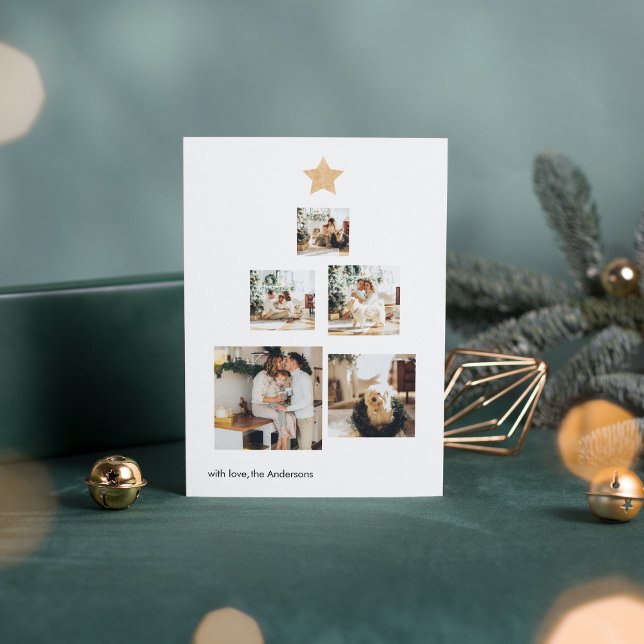 Carte Arbre photo de Noël | Gold Star | Joyeux Fêtes (Créateur téléchargé)