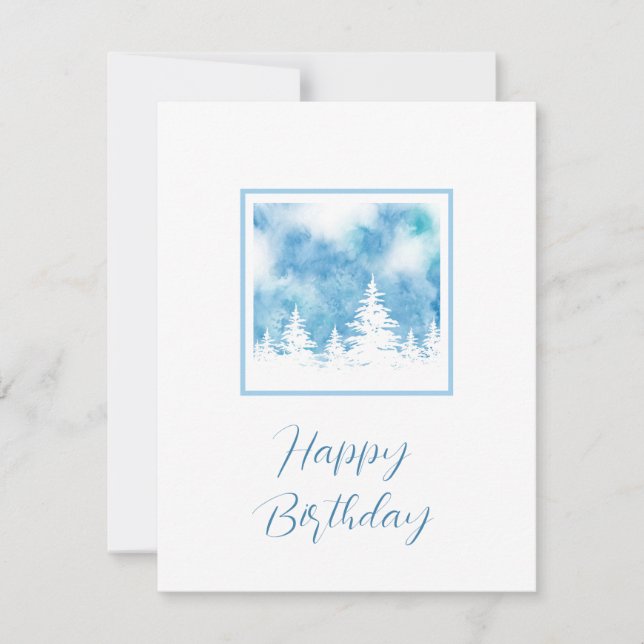Carte Arbres couverts de neige bleu Aquarelle Turquoise (Devant)
