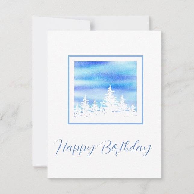 Carte Arbres couverts de neige Violet bleu Aquarelle (Devant)