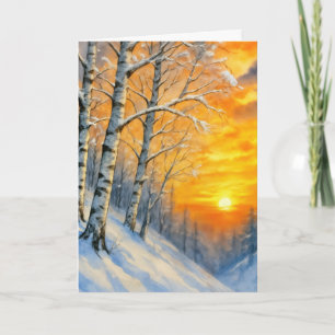Carte Arbres de bouleau d'hiver à l'aquarelle de sympath