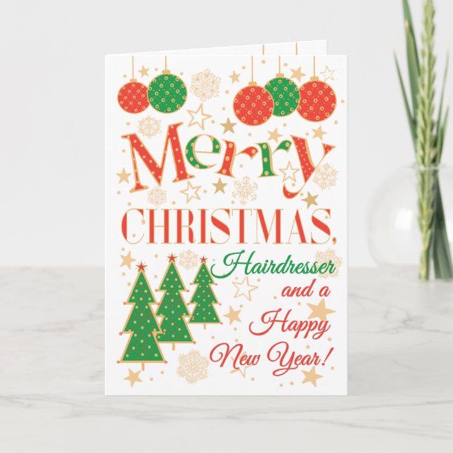 Carte Arbres de Noël et ornements pour coiffeur (Devant)