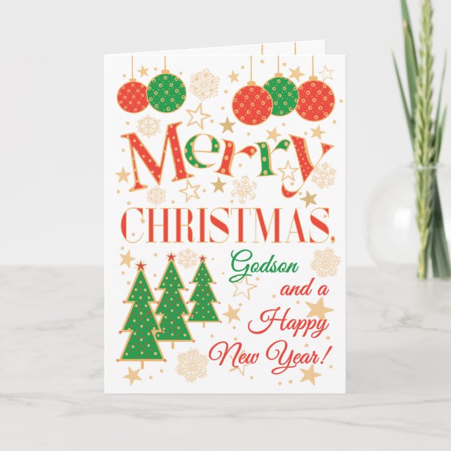 Carte Arbres de Noël et ornements pour Godson (Devant)