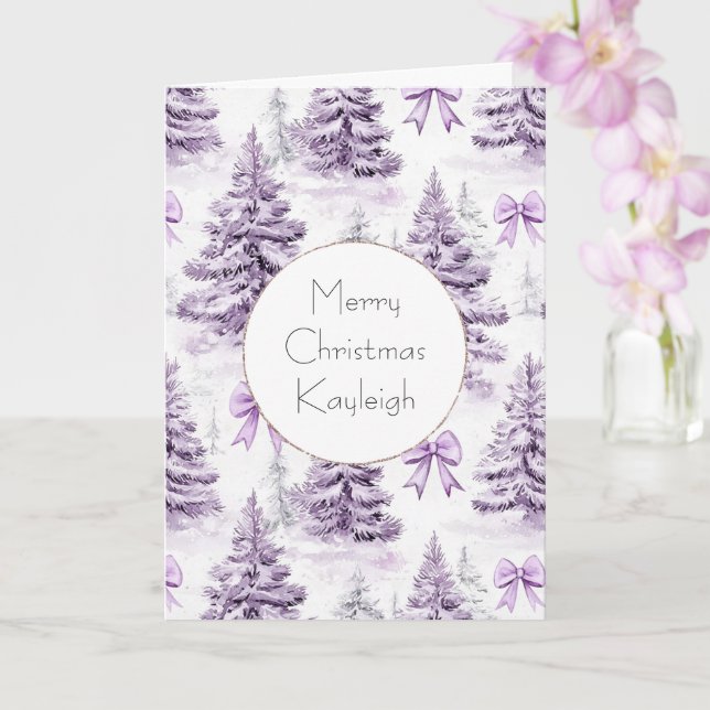 Carte Arbres de Noël Fille Violette & Rubans   (Orchidée)